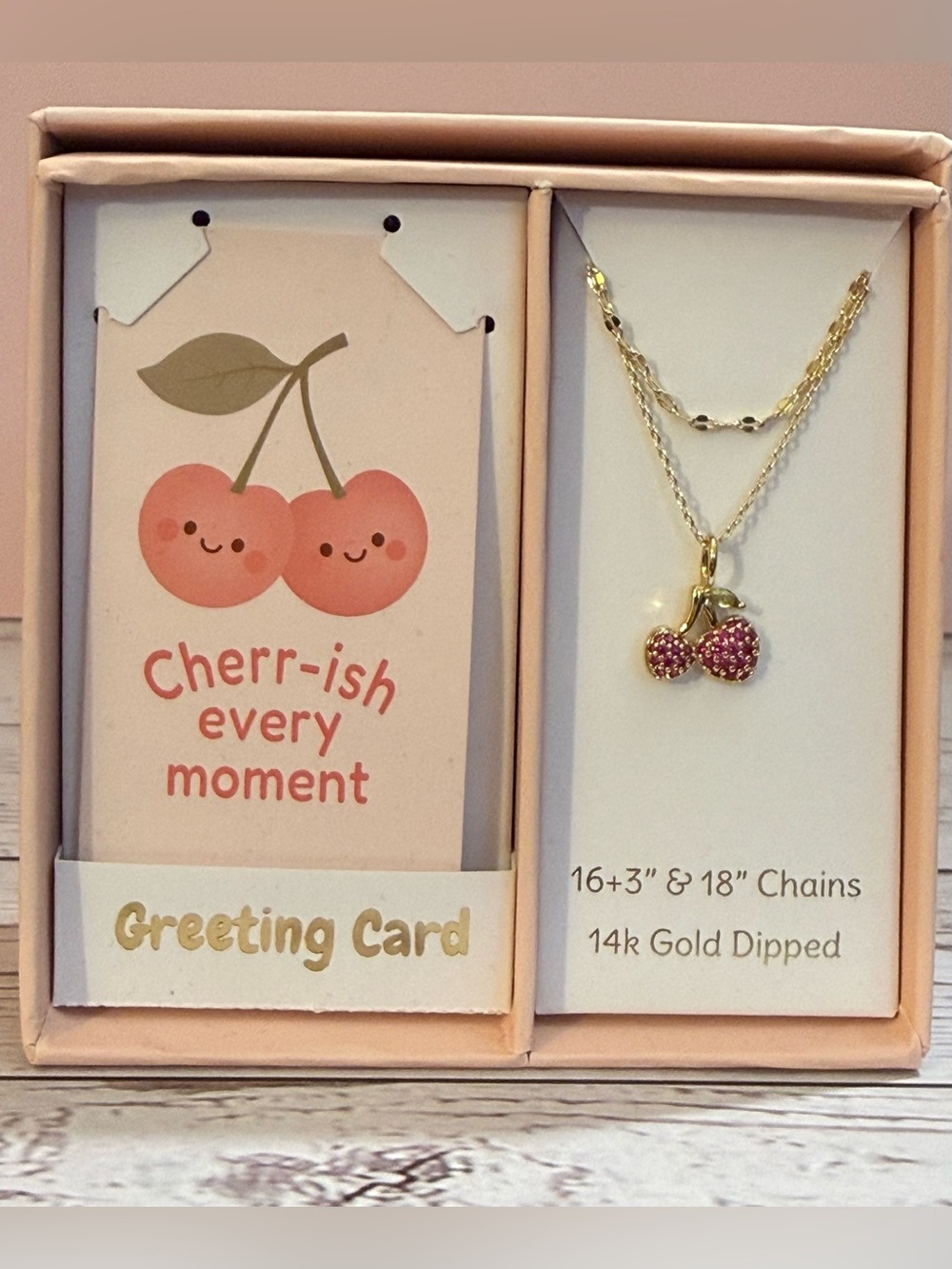 Taylor Grace Gold dipped Necklace with pink Cherry Pendant New in Box - Picture 1 of 6